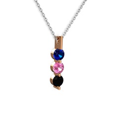 Trinity Taşlı Kolye - Lab safir, pembe kuvars ve siyah zirkon 14 ayar rose altın kolye (40 cm beyaz altın rolo zincir) #1ouef7k