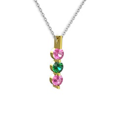 Trinity Taşlı Kolye - Pembe kuvars ve yeşil kuvars 14 ayar altın kolye (40 cm beyaz altın rolo zincir) #1ovbz9g
