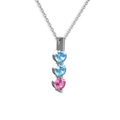 Trinity Taşlı Kolye - Akuamarin ve pembe kuvars 8 ayar beyaz altın kolye (40 cm beyaz altın rolo zincir) #1owk0wr