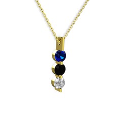 Lab safir, siyah zirkon ve swarovski 14 ayar altın kolye (40 cm altın rolo zincir)