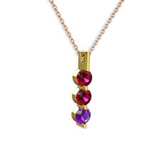 Rodolit garnet ve ametist 925 ayar altın kaplama gümüş kolye (40 cm rose altın rolo zincir)