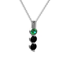 Trinity Taşlı Kolye - Yeşil kuvars ve siyah zirkon 14 ayar beyaz altın kolye (40 cm beyaz altın rolo zincir) #1p9qe2v