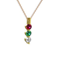 Trinity Taşlı Kolye - Rodolit garnet, yeşil kuvars ve swarovski 925 ayar altın kaplama gümüş kolye (40 cm rose altın rolo zincir) #1pcwxo7