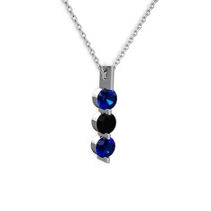 Trinity Taşlı Kolye - Lab safir ve siyah zirkon 925 ayar gümüş kolye (40 cm beyaz altın rolo zincir) #1pdryyl
