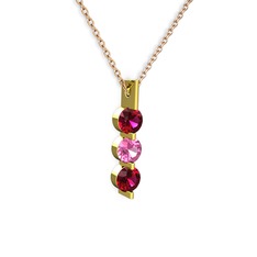 Trinity Taşlı Kolye - Rodolit garnet ve pembe kuvars 14 ayar altın kolye (40 cm rose altın rolo zincir) #1piruuy