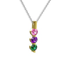 Trinity Taşlı Kolye - Pembe kuvars, ametist ve yeşil kuvars 925 ayar altın kaplama gümüş kolye (40 cm gümüş rolo zincir) #1pjff8b