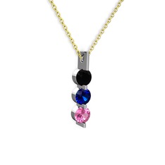 Trinity Taşlı Kolye - Siyah zirkon, lab safir ve pembe kuvars 925 ayar gümüş kolye (40 cm gümüş rolo zincir) #1pqtci1