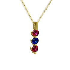 Trinity Taşlı Kolye - Rodolit garnet ve lab safir 8 ayar altın kolye (40 cm gümüş rolo zincir) #1ps9y5g