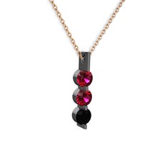Rodolit garnet ve siyah zirkon 925 ayar siyah rodyum kaplama gümüş kolye (40 cm rose altın rolo zincir)