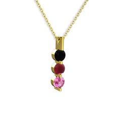 Trinity Taşlı Kolye - Siyah zirkon, kök yakut ve pembe kuvars 925 ayar altın kaplama gümüş kolye (40 cm gümüş rolo zincir) #1pvdelk