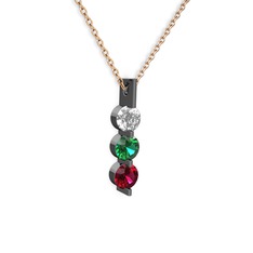 Trinity Taşlı Kolye - Swarovski, yeşil kuvars ve rodolit garnet 925 ayar siyah rodyum kaplama gümüş kolye (40 cm gümüş rolo zincir) #1pwfmri