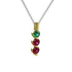Yeşil kuvars ve rodolit garnet 925 ayar altın kaplama gümüş kolye (40 cm gümüş rolo zincir)