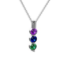 Trinity Taşlı Kolye - Ametist, lab safir ve yeşil kuvars 14 ayar beyaz altın kolye (40 cm gümüş rolo zincir) #1q21sz4
