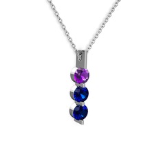 Ametist ve lab safir 8 ayar beyaz altın kolye (40 cm beyaz altın rolo zincir)