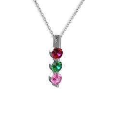 Rodolit garnet, yeşil kuvars ve pembe kuvars 8 ayar beyaz altın kolye (40 cm beyaz altın rolo zincir)