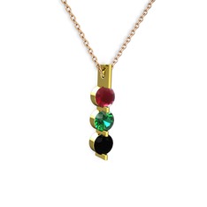 Trinity Taşlı Kolye - Kök yakut, yeşil kuvars ve siyah zirkon 14 ayar altın kolye (40 cm rose altın rolo zincir) #1qb223b