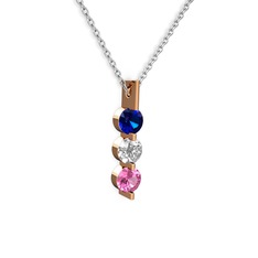 Trinity Taşlı Kolye - Lab safir, swarovski ve pembe kuvars 925 ayar rose altın kaplama gümüş kolye (40 cm beyaz altın rolo zincir) #1qc3e15