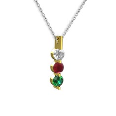 Trinity Taşlı Kolye - Swarovski, kök yakut ve yeşil kuvars 925 ayar altın kaplama gümüş kolye (40 cm beyaz altın rolo zincir) #1qgfly4