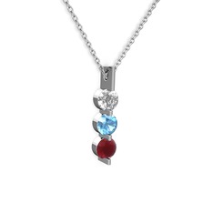 Trinity Taşlı Kolye - Swarovski, akuamarin ve kök yakut 8 ayar beyaz altın kolye (40 cm beyaz altın rolo zincir) #1qhnvdc