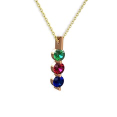 Trinity Taşlı Kolye - Yeşil kuvars, rodolit garnet ve lab safir 14 ayar rose altın kolye (40 cm altın rolo zincir) #1qjoqph