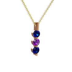 Lab safir ve ametist 925 ayar rose altın kaplama gümüş kolye (40 cm gümüş rolo zincir)