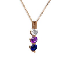 Swarovski, ametist ve lab safir 8 ayar rose altın kolye (40 cm gümüş rolo zincir)
