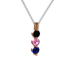 Trinity Taşlı Kolye - Siyah zirkon, pembe kuvars ve lab safir 925 ayar rose altın kaplama gümüş kolye (40 cm beyaz altın rolo zincir) #1r4dhgl
