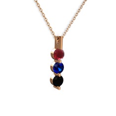 Trinity Taşlı Kolye - Kök yakut, lab safir ve siyah zirkon 925 ayar rose altın kaplama gümüş kolye (40 cm rose altın rolo zincir) #1r8t4wj