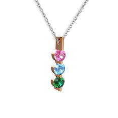 Pembe kuvars, akuamarin ve yeşil kuvars 14 ayar rose altın kolye (40 cm beyaz altın rolo zincir)