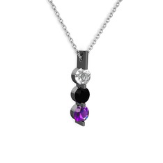 Trinity Taşlı Kolye - Swarovski, siyah zirkon ve ametist 925 ayar siyah rodyum kaplama gümüş kolye (40 cm beyaz altın rolo zincir) #1r9pjar