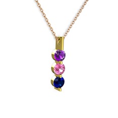 Trinity Taşlı Kolye - Ametist, pembe kuvars ve lab safir 14 ayar altın kolye (40 cm rose altın rolo zincir) #1ratreg