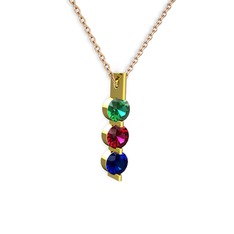 Yeşil kuvars, rodolit garnet ve lab safir 14 ayar altın kolye (40 cm rose altın rolo zincir)