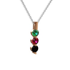 Yeşil kuvars, rodolit garnet ve siyah zirkon 14 ayar rose altın kolye (40 cm beyaz altın rolo zincir)