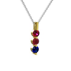 Rodolit garnet, kök yakut ve lab safir 14 ayar altın kolye (40 cm gümüş rolo zincir)