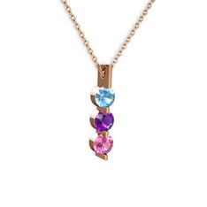 Trinity Taşlı Kolye - Akuamarin, ametist ve pembe kuvars 8 ayar rose altın kolye (40 cm gümüş rolo zincir) #1rgqi6l