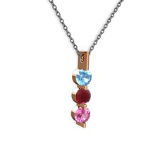 Akuamarin, kök yakut ve pembe kuvars 925 ayar rose altın kaplama gümüş kolye (40 cm gümüş rolo zincir)