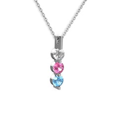 Swarovski, pembe kuvars ve akuamarin 8 ayar beyaz altın kolye (40 cm beyaz altın rolo zincir)