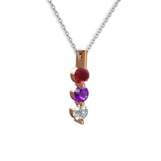 Kök yakut, ametist ve swarovski 925 ayar rose altın kaplama gümüş kolye (40 cm gümüş rolo zincir)