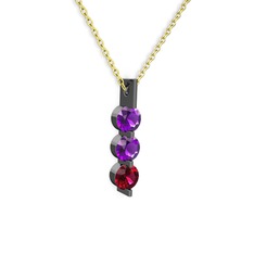 Trinity Taşlı Kolye - Ametist ve rodolit garnet 925 ayar siyah rodyum kaplama gümüş kolye (40 cm gümüş rolo zincir) #1royyar
