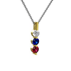 Swarovski, lab safir ve rodolit garnet 14 ayar altın kolye (40 cm gümüş rolo zincir)