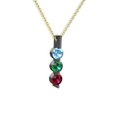 Trinity Taşlı Kolye - Akuamarin, yeşil kuvars ve rodolit garnet 925 ayar siyah rodyum kaplama gümüş kolye (40 cm altın rolo zincir) #1rs9xp6