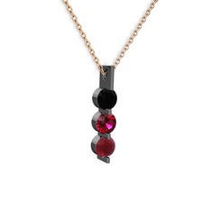 Trinity Taşlı Kolye - Siyah zirkon, rodolit garnet ve kök yakut 925 ayar siyah rodyum kaplama gümüş kolye (40 cm rose altın rolo zincir) #1ruhpt9