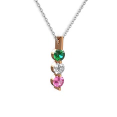 Yeşil kuvars, swarovski ve pembe kuvars 14 ayar rose altın kolye (40 cm beyaz altın rolo zincir)