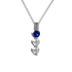 Lab safir ve swarovski 14 ayar beyaz altın kolye (40 cm beyaz altın rolo zincir)