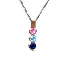 Pembe kuvars, akuamarin ve lab safir 8 ayar rose altın kolye (40 cm gümüş rolo zincir)