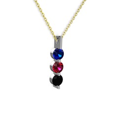 Trinity Taşlı Kolye - Lab safir, rodolit garnet ve siyah zirkon 8 ayar beyaz altın kolye (40 cm altın rolo zincir) #1sbqjgl