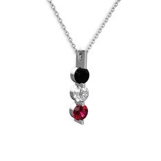 Siyah zirkon, swarovski ve rodolit garnet 8 ayar beyaz altın kolye (40 cm beyaz altın rolo zincir)