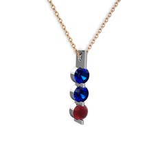 Lab safir ve kök yakut 925 ayar gümüş kolye (40 cm gümüş rolo zincir)