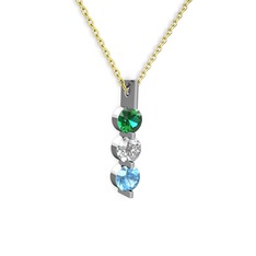 Trinity Taşlı Kolye - Yeşil kuvars, swarovski ve akuamarin 925 ayar gümüş kolye (40 cm gümüş rolo zincir) #1sghx0q