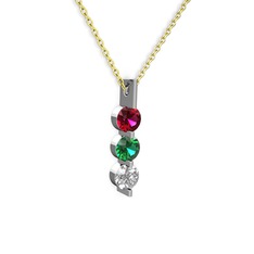 Trinity Taşlı Kolye - Rodolit garnet, yeşil kuvars ve swarovski 14 ayar beyaz altın kolye (40 cm altın rolo zincir) #1shtm5m